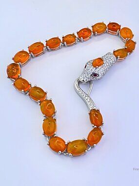 Luxury Fire Opal Bracelet 14K Gold Plated 925 Silver Snake Design